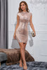 Load image into Gallery viewer, Sparkly Sequin Rose Golden Cap Sleeves Bodycon Cocktail Dress
