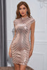 Load image into Gallery viewer, Sparkly Sequin Rose Golden Cap Sleeves Bodycon Cocktail Dress