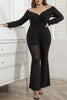 Load image into Gallery viewer, Black Off the Shoulder Plus Size Jumpsuits with Long Sleeves