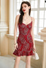 Load image into Gallery viewer, Lace-Up Back Burgundy Cocktail Dress with Appliques
