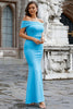Load image into Gallery viewer, Satin Mermaid Off The Shoulder Blue Prom Dress