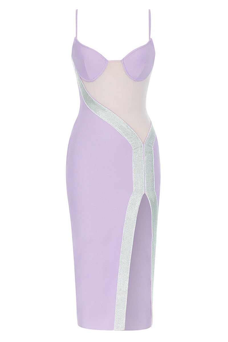 Load image into Gallery viewer, Lilac Bodycon Glitter Cocktail Dress With Split Front