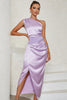 Load image into Gallery viewer, One Shoulder Lilac Sheath Sleeveless Cocktail Dress