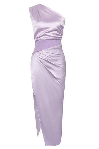 One Shoulder Lilac Sheath Sleeveless Cocktail Dress