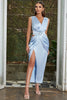 Load image into Gallery viewer, Blue V Neck Cut Out Cocktail Dress With Split Front