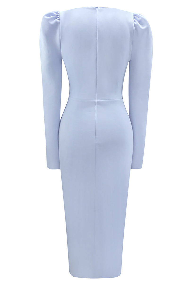 Load image into Gallery viewer, Blue Long Sleeves Square Neck Keyhole Cocktail Dress