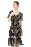 Black Fringes Sparkly 1920s Dress with Short Sleeves