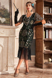Red V Neck Fringe 1920s Gatsby Dress With Sequins