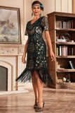 Red V Neck Fringe 1920s Gatsby Dress With Sequins