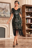 Red V Neck Fringe 1920s Gatsby Dress With Sequins