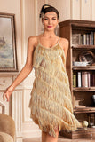 Grey Spaghetti Straps Fringed Roaring 20s Great Gatsby Dress