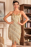 Grey Spaghetti Straps Fringed Roaring 20s Great Gatsby Dress