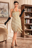 Grey Spaghetti Straps Fringed Roaring 20s Great Gatsby Dress