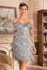 Load image into Gallery viewer, Grey Spaghetti Straps Fringed Roaring 20s Great Gatsby Dress