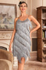 Load image into Gallery viewer, Grey Spaghetti Straps Fringed Roaring 20s Great Gatsby Dress