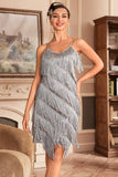 Grey Spaghetti Straps Fringed Roaring 20s Great Gatsby Dress