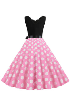 Pink Polka Dots Sleeveless Vintage 1950s Dress