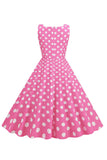 Polka Dots Pink Sleeveless 1950s Dress