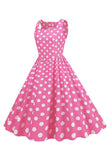 Polka Dots Pink Sleeveless 1950s Dress