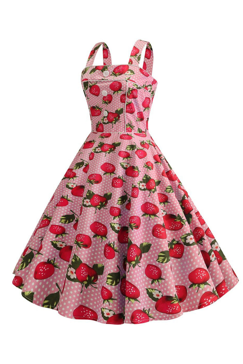 Load image into Gallery viewer, Strawbarries Printed Blue Sleeveless 1950s Dress