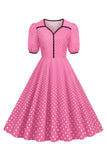 Pink Short Sleeves Polka Dots 1950s Dress