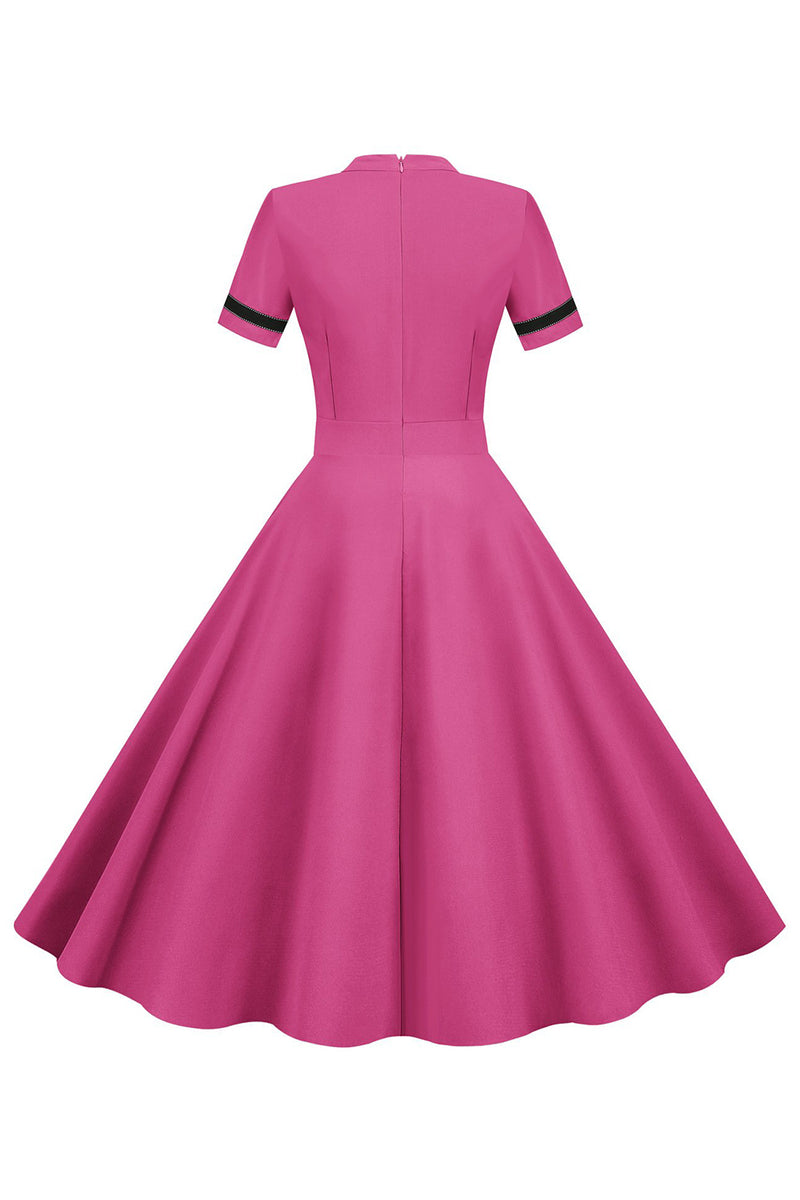 Load image into Gallery viewer, Fuchsia Short Sleeves A Line 1950s Dress