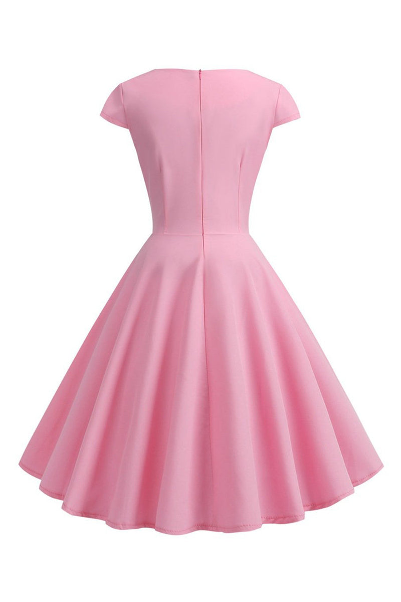 Load image into Gallery viewer, Pink Cap Sleeves A Line 1950s Dress