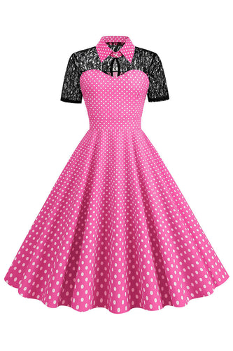 Polka Dots Pink Peter Pan Vintage Dress With Lace