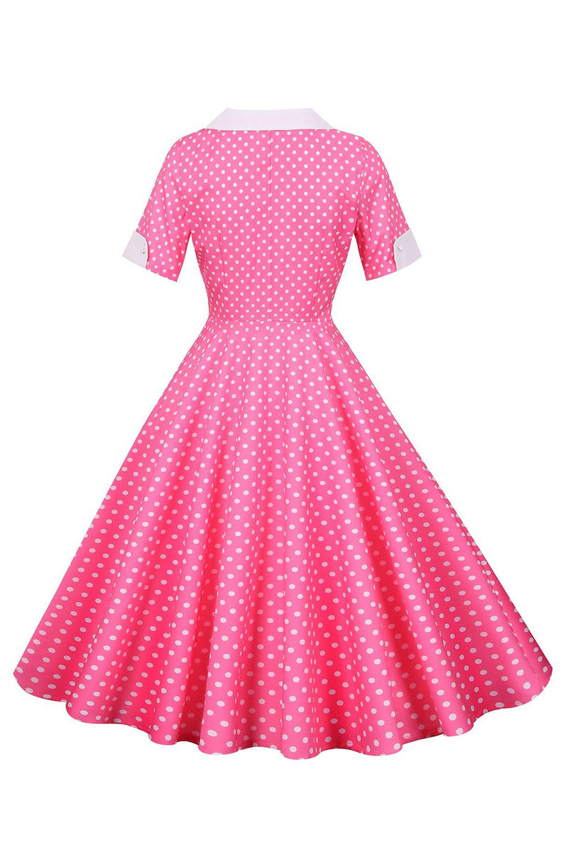 Load image into Gallery viewer, Pink Polka Dots Peter Pan Vintage Dress With Buttons