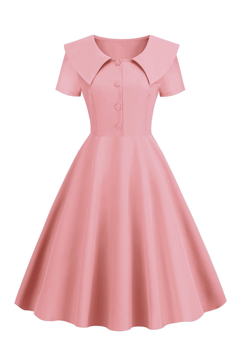 Load image into Gallery viewer, Blush Short Sleeves Peter Pan Vintage Dress With Buttons