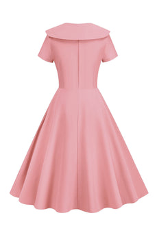 Blush Short Sleeves Peter Pan Vintage Dress With Buttons