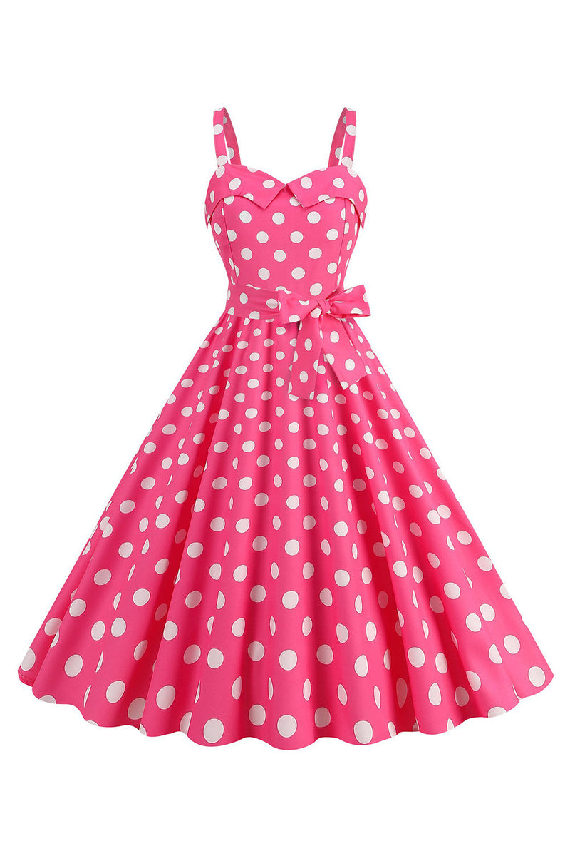 Load image into Gallery viewer, Pink Spaghetti Straps Polka Dots 1950s Dress With Bowknot