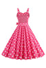 Load image into Gallery viewer, Pink Spaghetti Straps Polka Dots 1950s Dress With Bowknot