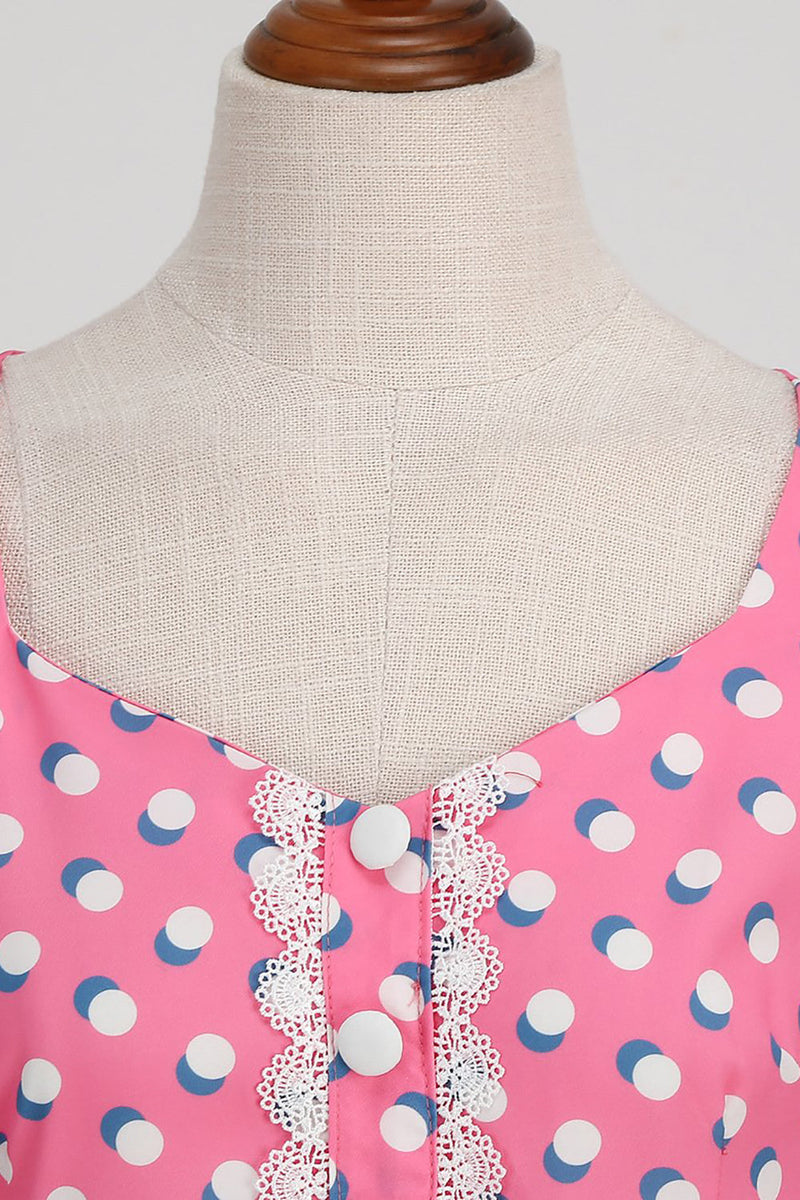 Load image into Gallery viewer, A Line Pink Polka Dots Flutter Sleeves Vintage Dress