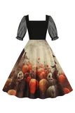 Black A Line Halloween Printed Vintage Dress