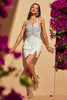 Load image into Gallery viewer, Spaghetti Straps White Sequined Bodycon Homecoming Dress With Tassel
