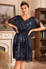 Load image into Gallery viewer, Navy Sparkly 1920s Dress with Sequins
