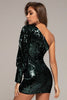 Load image into Gallery viewer, Dark Green Bodycon One Shoulder Short Homecoming Dress