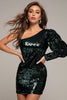 Load image into Gallery viewer, Dark Green Bodycon One Shoulder Short Homecoming Dress