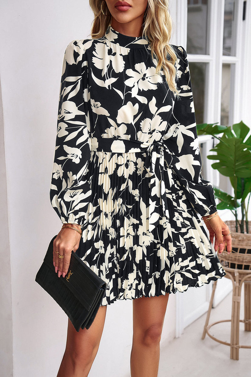 Load image into Gallery viewer, Black Long Sleeves Printed A Line Work Dress
