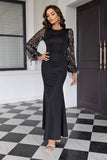 Dark Green Sequins Sheath Long Sleeves Prom Dress