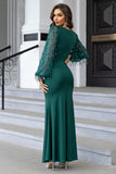 Dark Green Sequins Sheath Long Sleeves Prom Dress