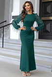 Dark Green Sequins Sheath Long Sleeves Prom Dress