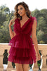 Load image into Gallery viewer, Red Deep V Neck Open Back Short Homecoming Dress With Ruffles