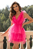 Load image into Gallery viewer, Red Deep V Neck Open Back Short Homecoming Dress With Ruffles