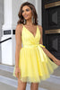 Load image into Gallery viewer, Yellow Spaghetti Straps Tulle A Line Short Homecoming Dress