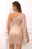 Load image into Gallery viewer, Champagne One Shoulder Bodycon Sparkly Short Homecoming Dress
