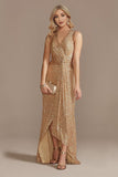 Champagne V-Neck High Low Sequin Prom Dress