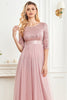 Load image into Gallery viewer, Blush A Line 3/4 Sleeves Sparkly Sequin Prom Dress