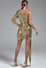 Load image into Gallery viewer, Glitter One Shoulder Goden Cocktail Dress with Pleated